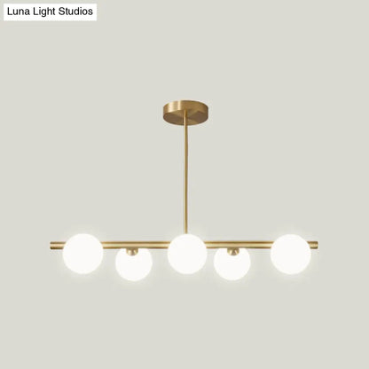 DecorBites™ Gold Linear Island Pendant Light with Spherical Glass Shade - Perfect for Dining Table and Minimalist Decor