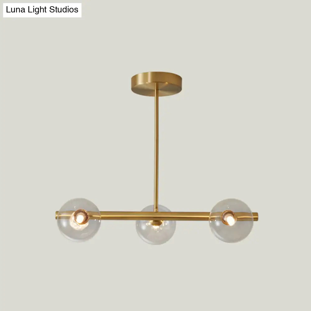DecorBites™ Gold Linear Island Pendant Light with Spherical Glass Shade - Perfect for Dining Table and Minimalist Decor