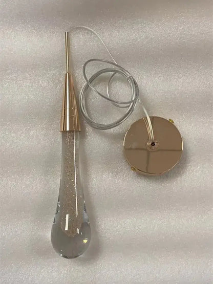 Gold liquid crystal drop pendant light bedroom glitter lamp