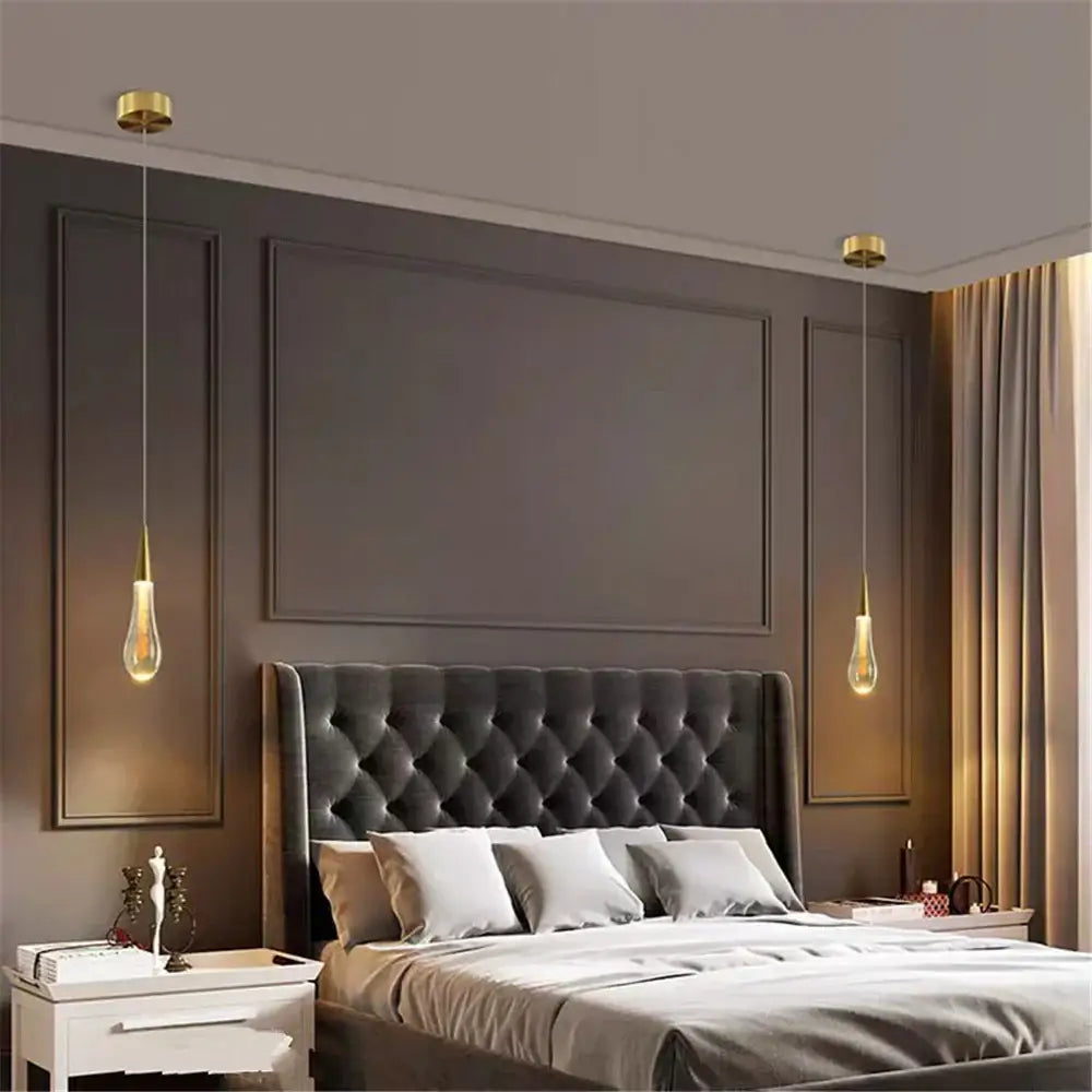 Gold liquid crystal drop pendant light bedroom glitter lamp