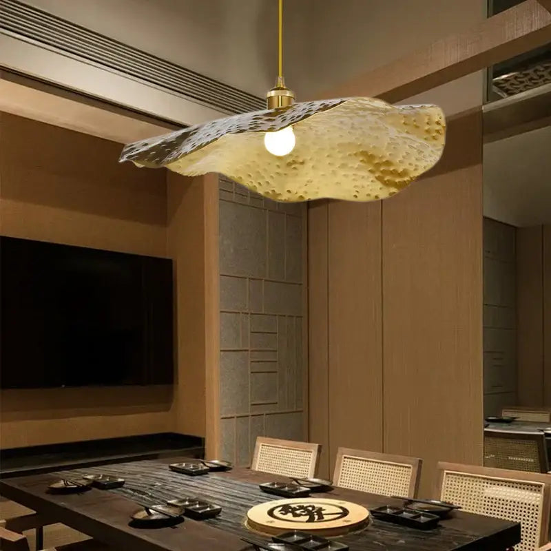 Gold lotus leaf pendant light for living room decor