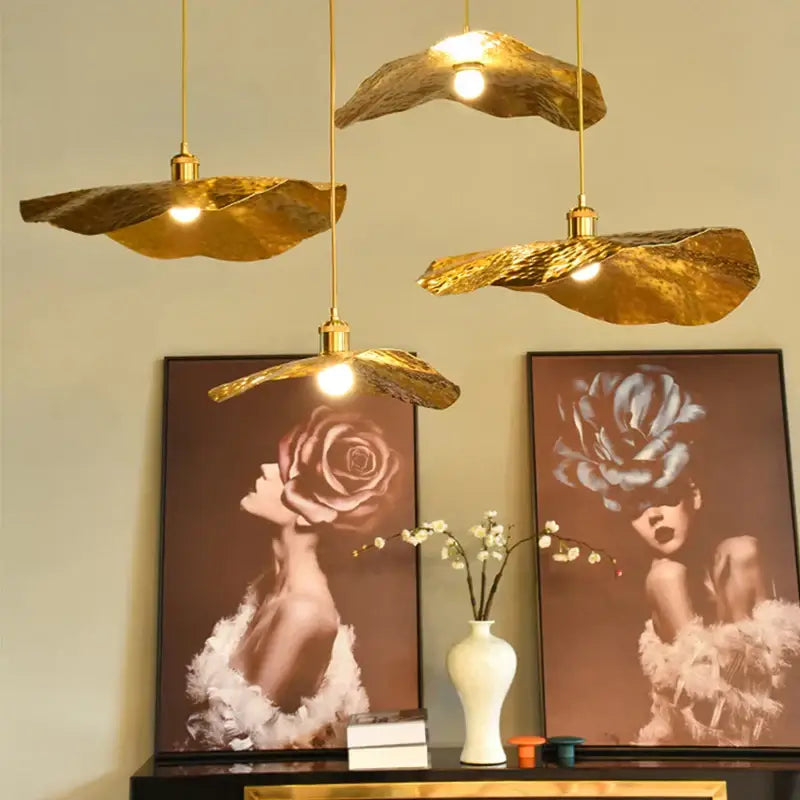 Gold lotus leaf pendant light for living room decor