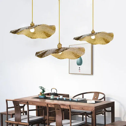 Gold lotus leaf pendant light for living room decor
