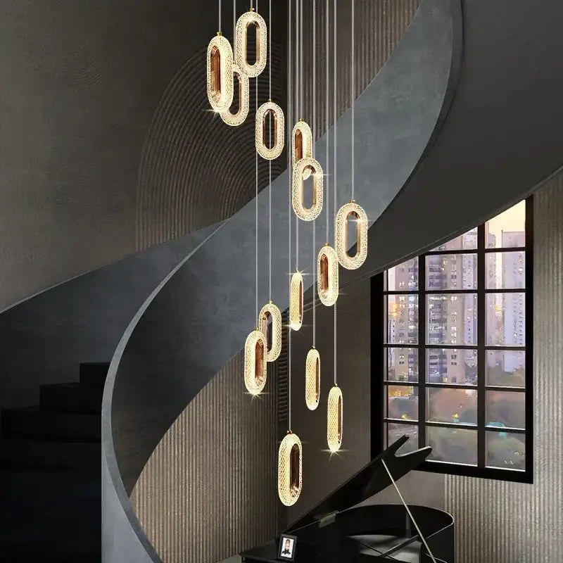 Gold lustre oval acrylic chandelier dining room pendant light