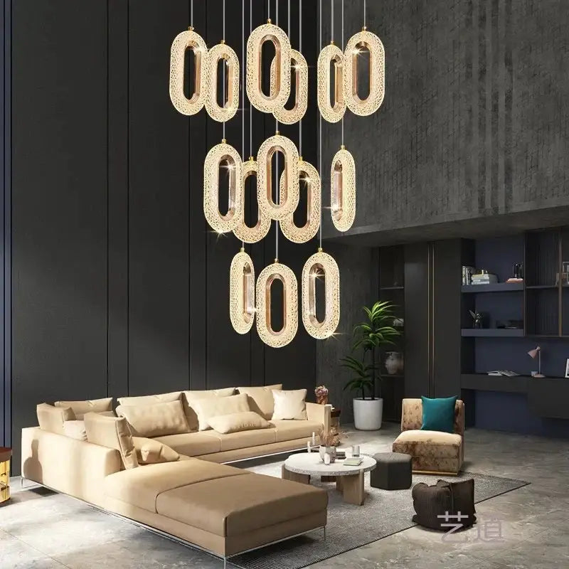 Gold lustre oval acrylic chandelier dining room pendant light