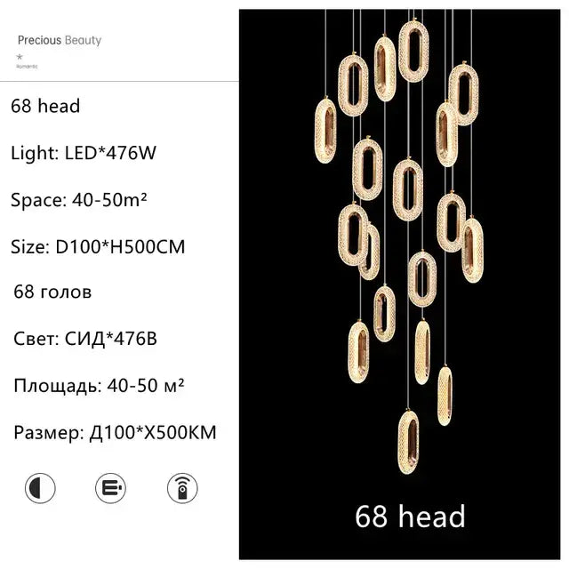 Gold lustre oval acrylic chandelier dining room pendant light