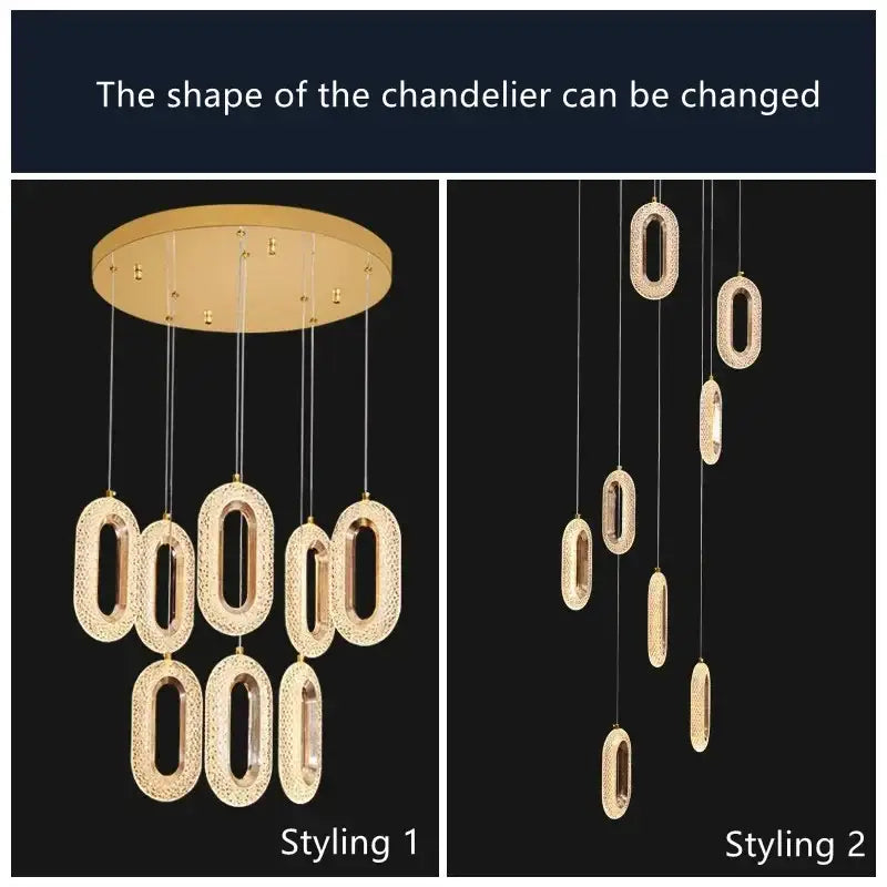 Gold lustre oval acrylic chandelier dining room pendant light