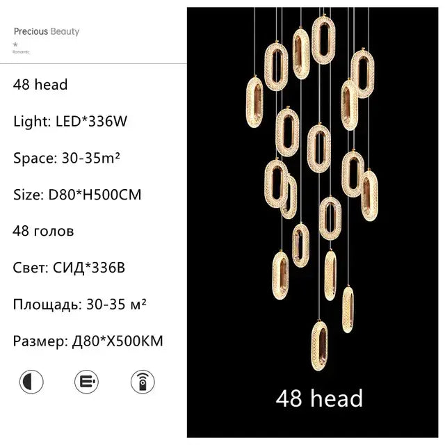 Gold lustre oval acrylic chandelier dining room pendant light
