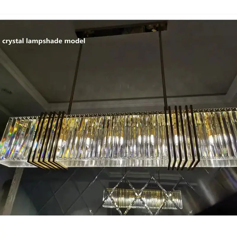 Gold lustre steel crystal pendant light dining room rectangular fixture