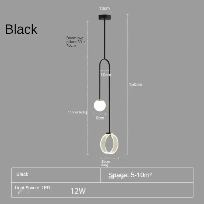 Gold luxury led pendant light bedroom glass spheres and rings