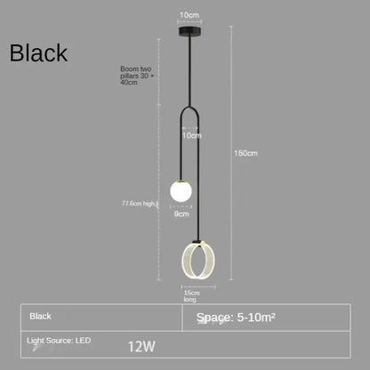 Gold luxury led pendant light bedroom glass spheres and rings