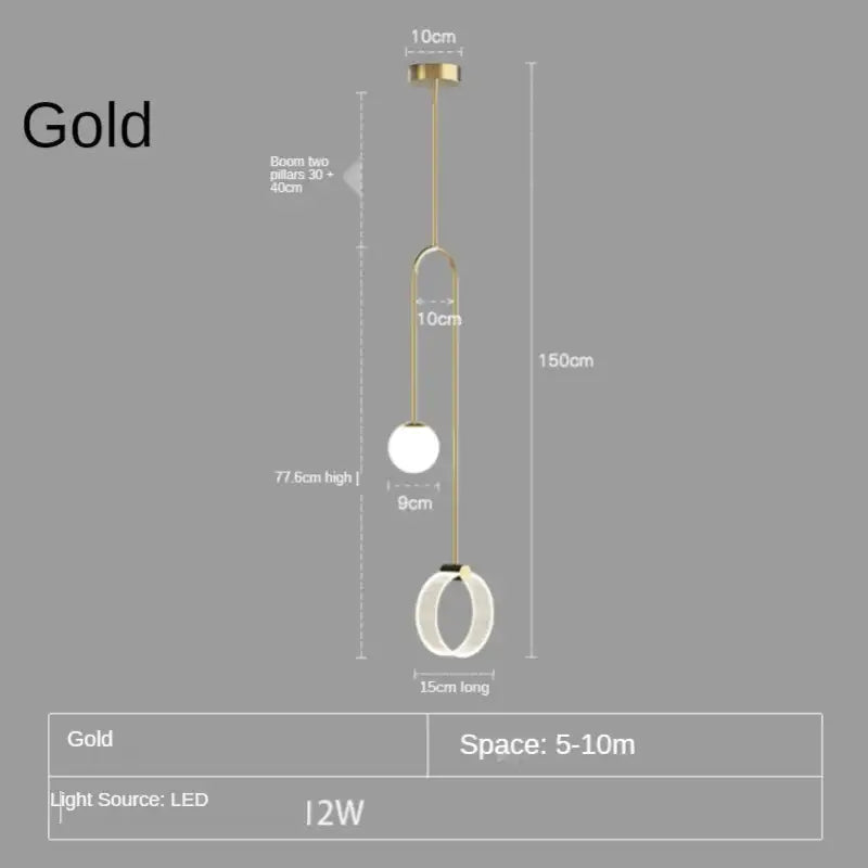 Gold luxury led pendant light bedroom glass spheres and rings
