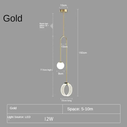 Gold luxury led pendant light bedroom glass spheres and rings