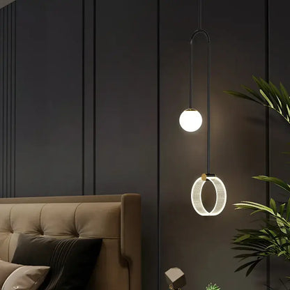 Gold luxury led pendant light bedroom glass spheres and rings