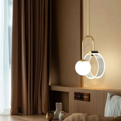 Gold luxury led pendant light bedroom glass spheres and rings