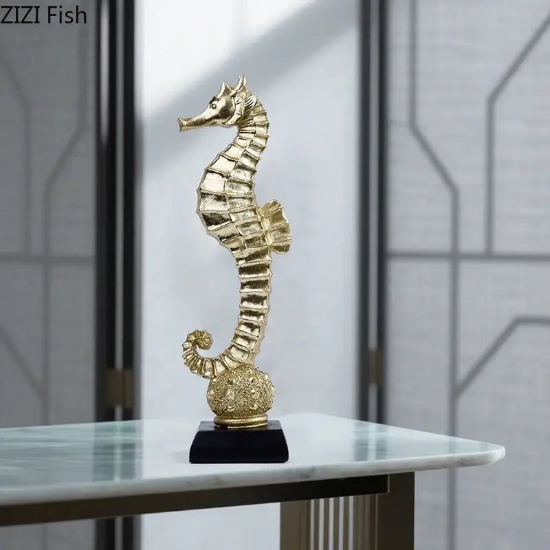 Gold mermaid statue resin sculpture living room dolphin ornament