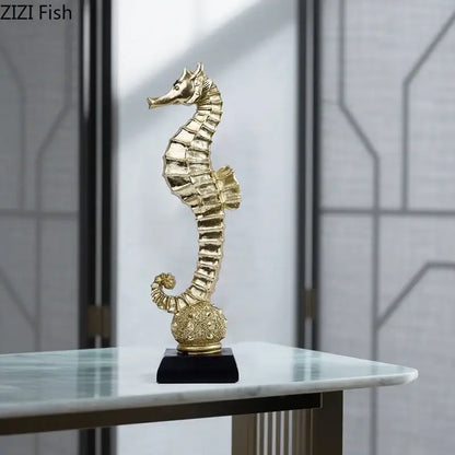 Gold mermaid statue resin sculpture living room dolphin ornament