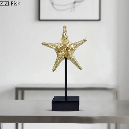 Gold mermaid statue resin sculpture living room dolphin ornament