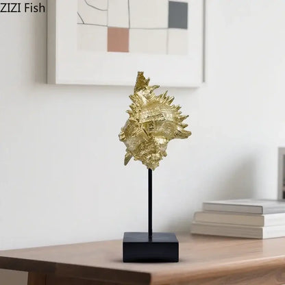 Gold mermaid statue resin sculpture living room dolphin ornament