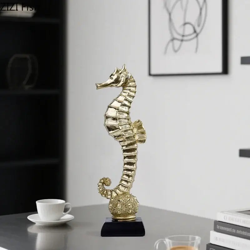 Gold mermaid statue resin sculpture living room dolphin ornament