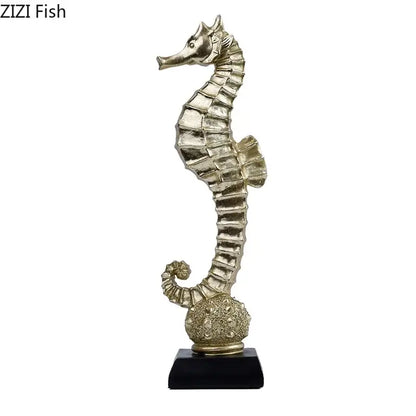 Gold mermaid statue resin sculpture living room dolphin ornament