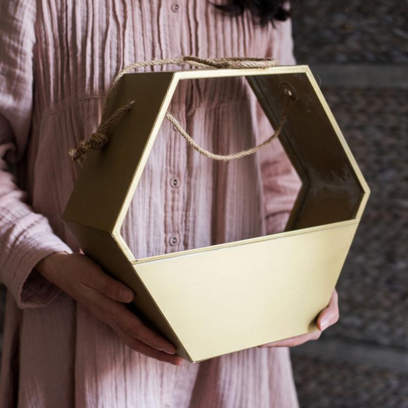 Gold Metal Planter Hexagon Hanging Planter, view 2