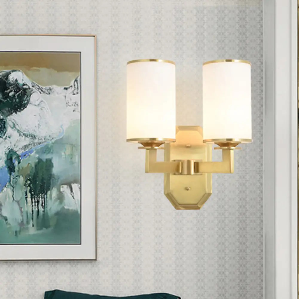 DecorBites™ Gold Metal Wall Mount Light Fixture with Opal Glass Shade - 2 Head Modern Armed Sconce