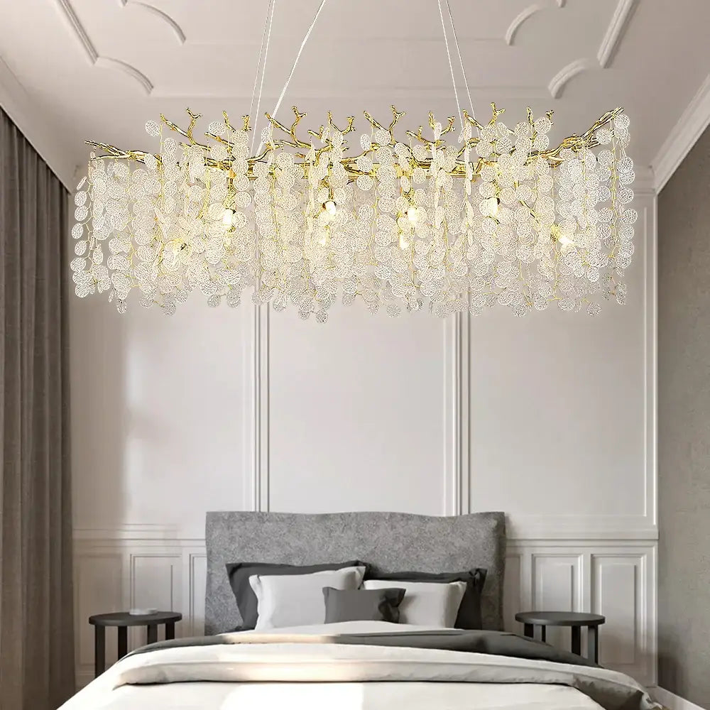 Gold money tree branch crystal chandelier for living room
