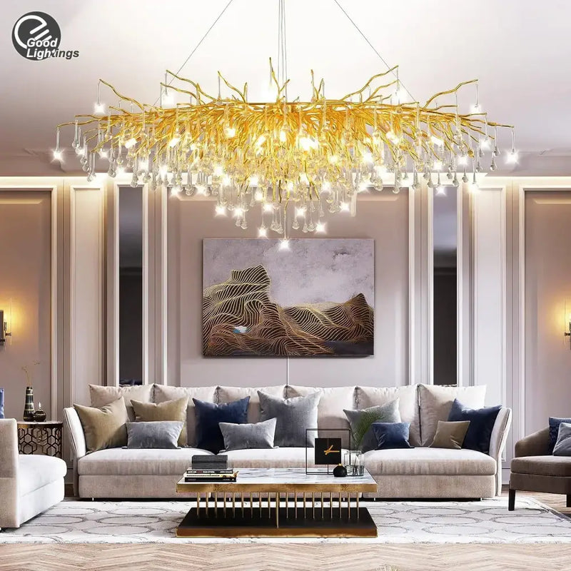 Gold nordic crystal chandelier dining room branch design