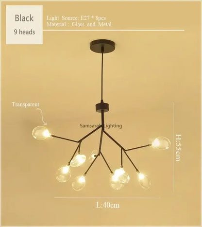 Gold nordic firefly led chandelier dining room glass pendant light