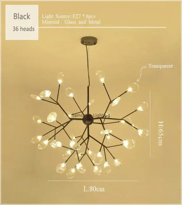 Gold nordic firefly led chandelier dining room glass pendant light