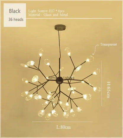 Gold nordic firefly led chandelier dining room glass pendant light