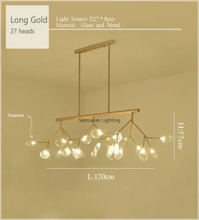Gold nordic firefly led chandelier dining room glass pendant light