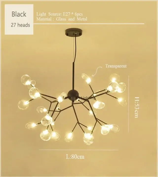 Gold nordic firefly led chandelier dining room glass pendant light
