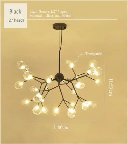 Gold nordic firefly led chandelier dining room glass pendant light