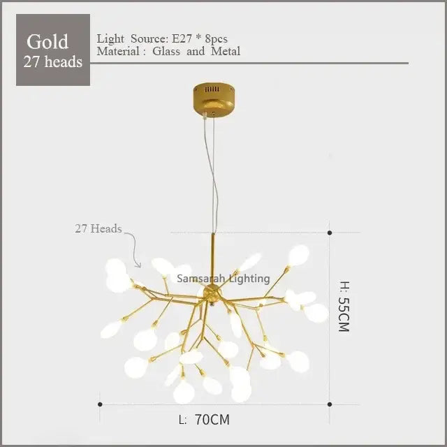 Gold nordic firefly led chandelier dining room glass pendant light