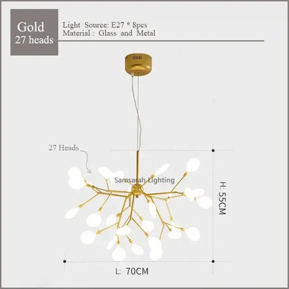 Gold nordic firefly led chandelier dining room glass pendant light