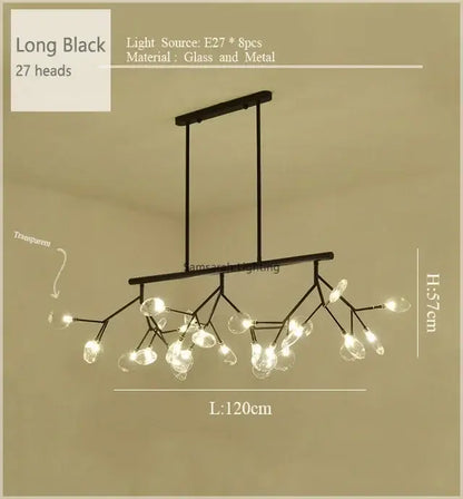 Gold nordic firefly led chandelier dining room glass pendant light