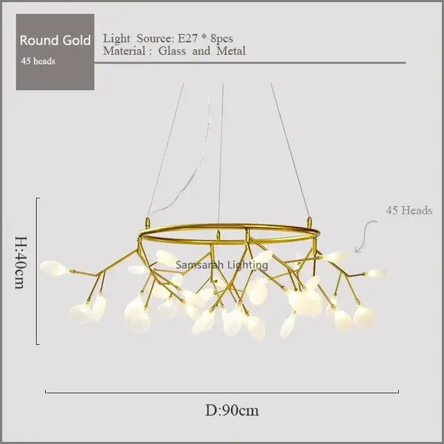 Gold nordic firefly led chandelier dining room glass pendant light