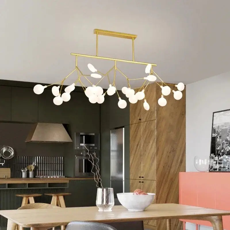 Gold nordic firefly led chandelier dining room glass pendant light