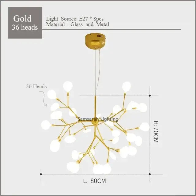 Gold nordic firefly led chandelier dining room glass pendant light