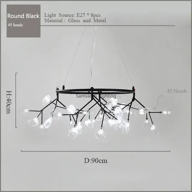 Gold nordic firefly led chandelier dining room glass pendant light