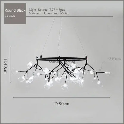 Gold nordic firefly led chandelier dining room glass pendant light