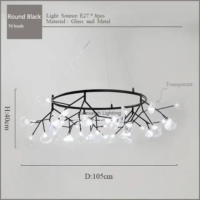 Gold nordic firefly led chandelier dining room glass pendant light