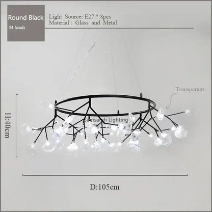 Gold nordic firefly led chandelier dining room glass pendant light