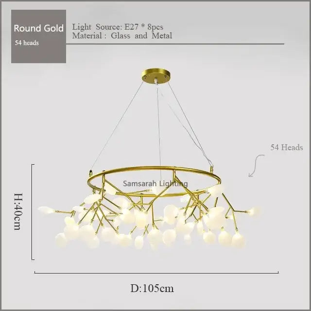 Gold nordic firefly led chandelier dining room glass pendant light