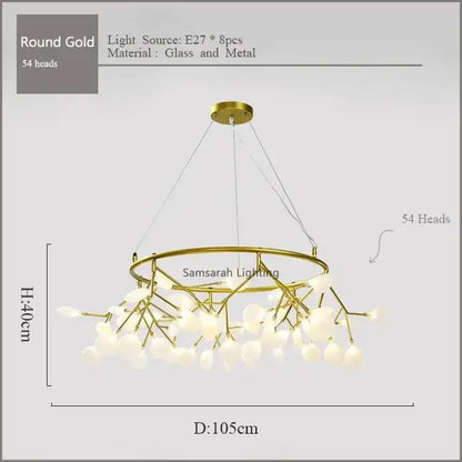 Gold nordic firefly led chandelier dining room glass pendant light