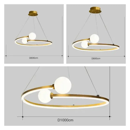 Gold nordic ring led chandelier dining room modern glass pendant