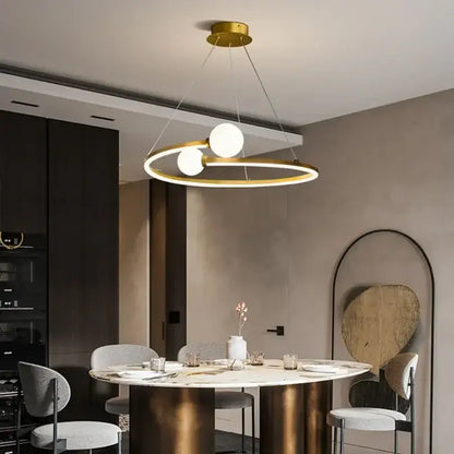 Gold nordic ring led chandelier dining room modern glass pendant
