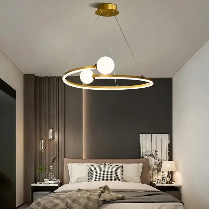 Gold nordic ring led chandelier dining room modern glass pendant